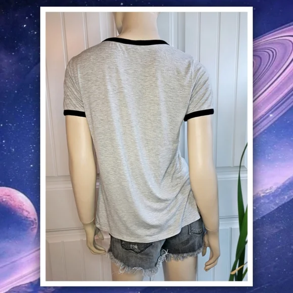 Darling Blue women's sz M heather gray ringer tee with embroidered plane… - Picture 5 of 7